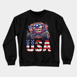 USA Monster Truck American Flag 4th July Men Boys Girls Race Crewneck Sweatshirt